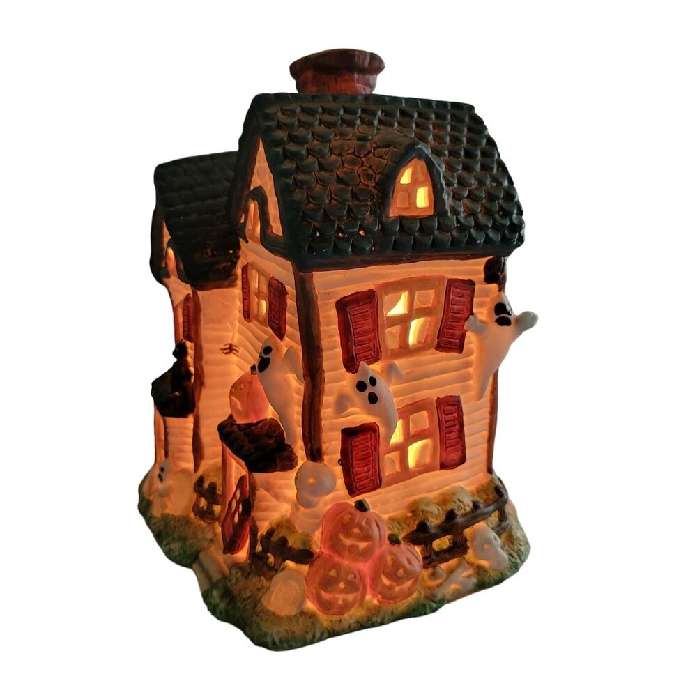Vintage Halloween Carson Dragon Inc Lighted House Ghosts Pumpkins1992 - Picture 2 of 7